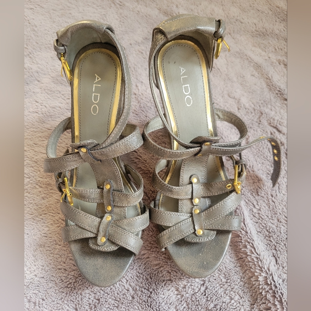 ALDO Women's Metallic Gray Strappy Heels